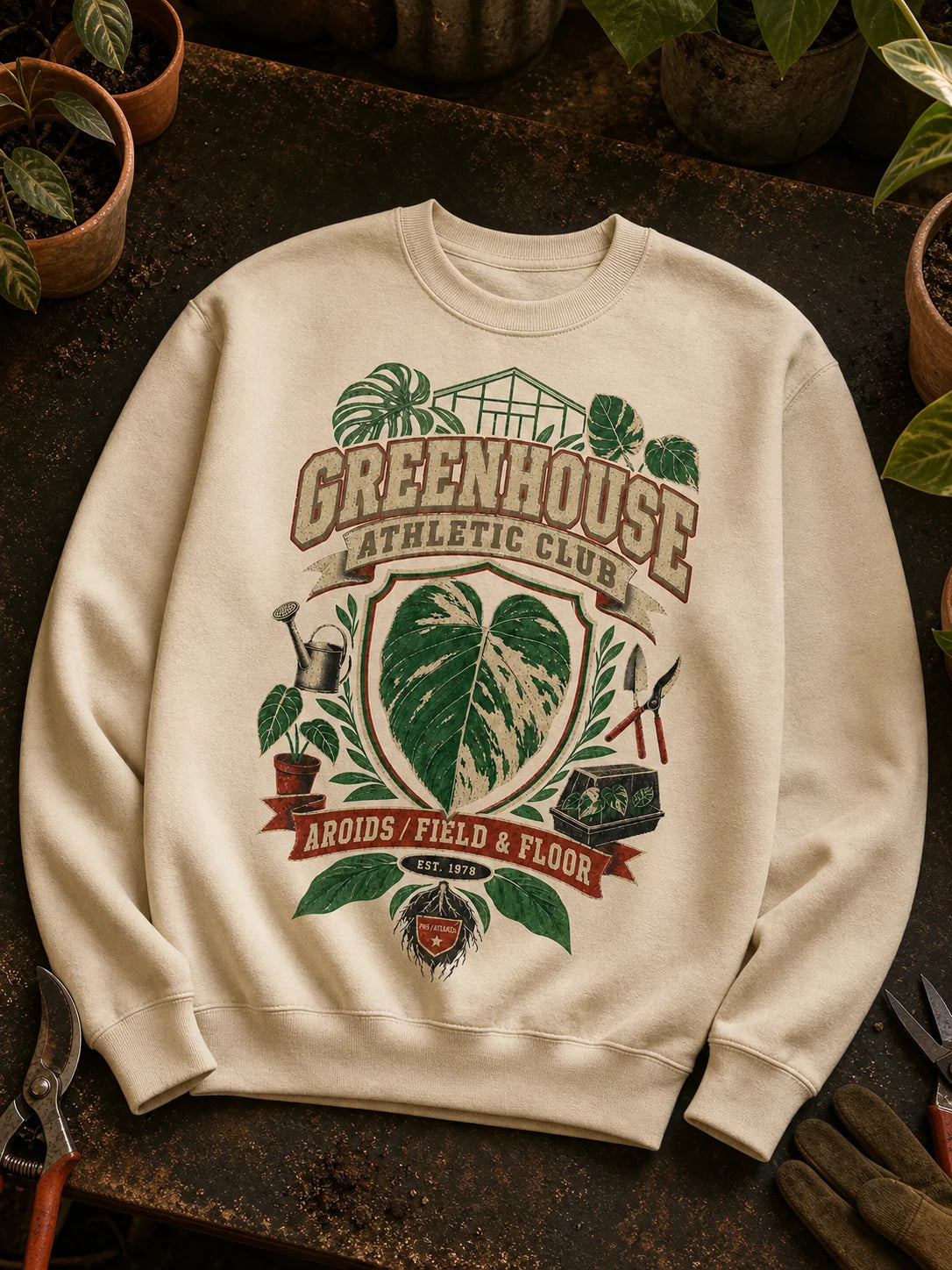 Plant Print Supply Greenhouse Athletic Club sand crewneck digital product preview