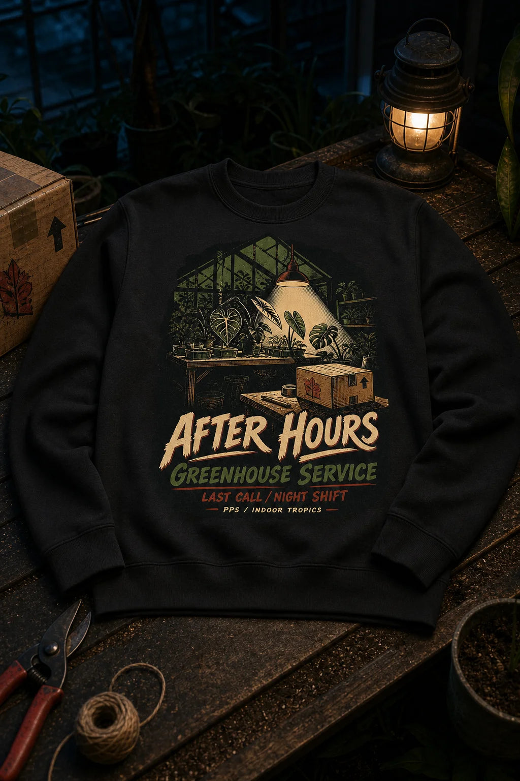 Plant Print Supply After Hours Greenhouse Service black crewneck digital product preview