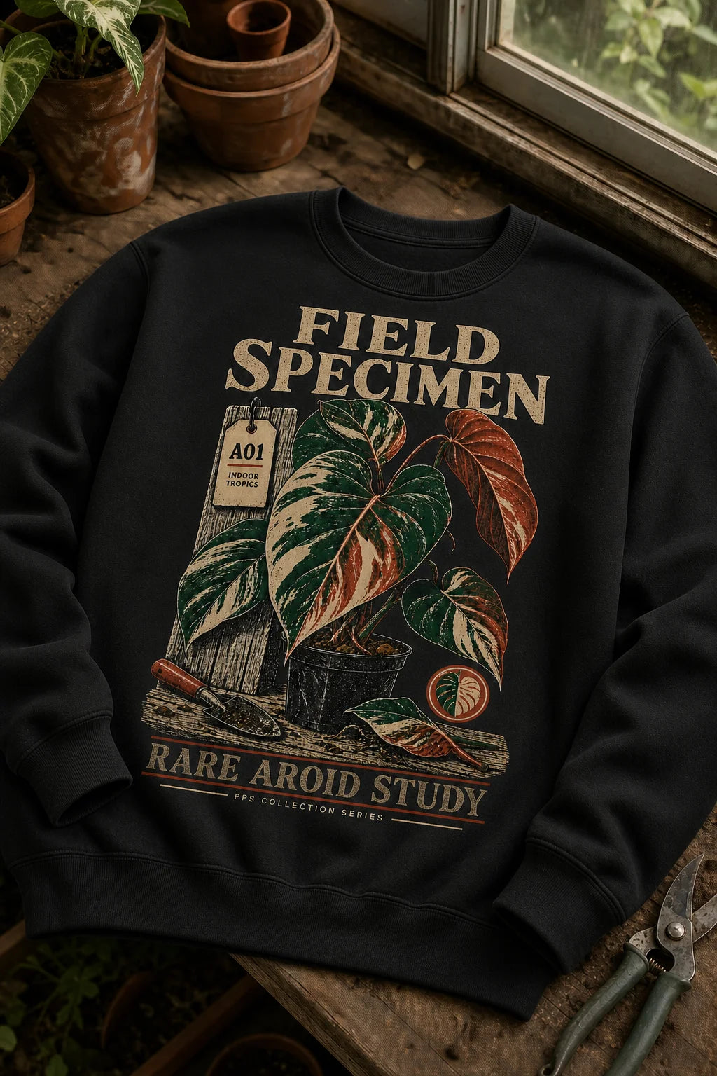Plant Print Supply Field Specimen Rare Aroid Study black crewneck digital product preview