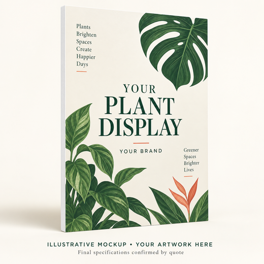 Illustrative Plant Display Foam Board Sign mockup with botanical brand artwork.