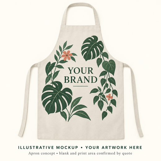Illustrative Plant Seller Apron concept with botanical branding.