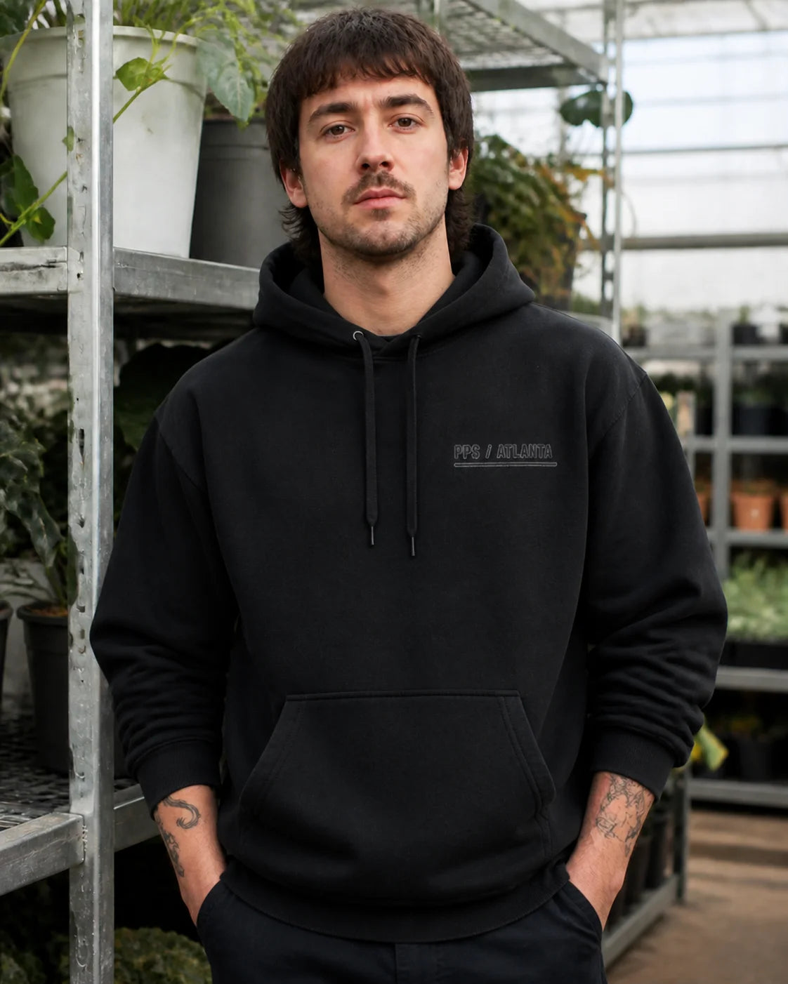 Plant Print Supply Material Handling black hoodie front digital product preview