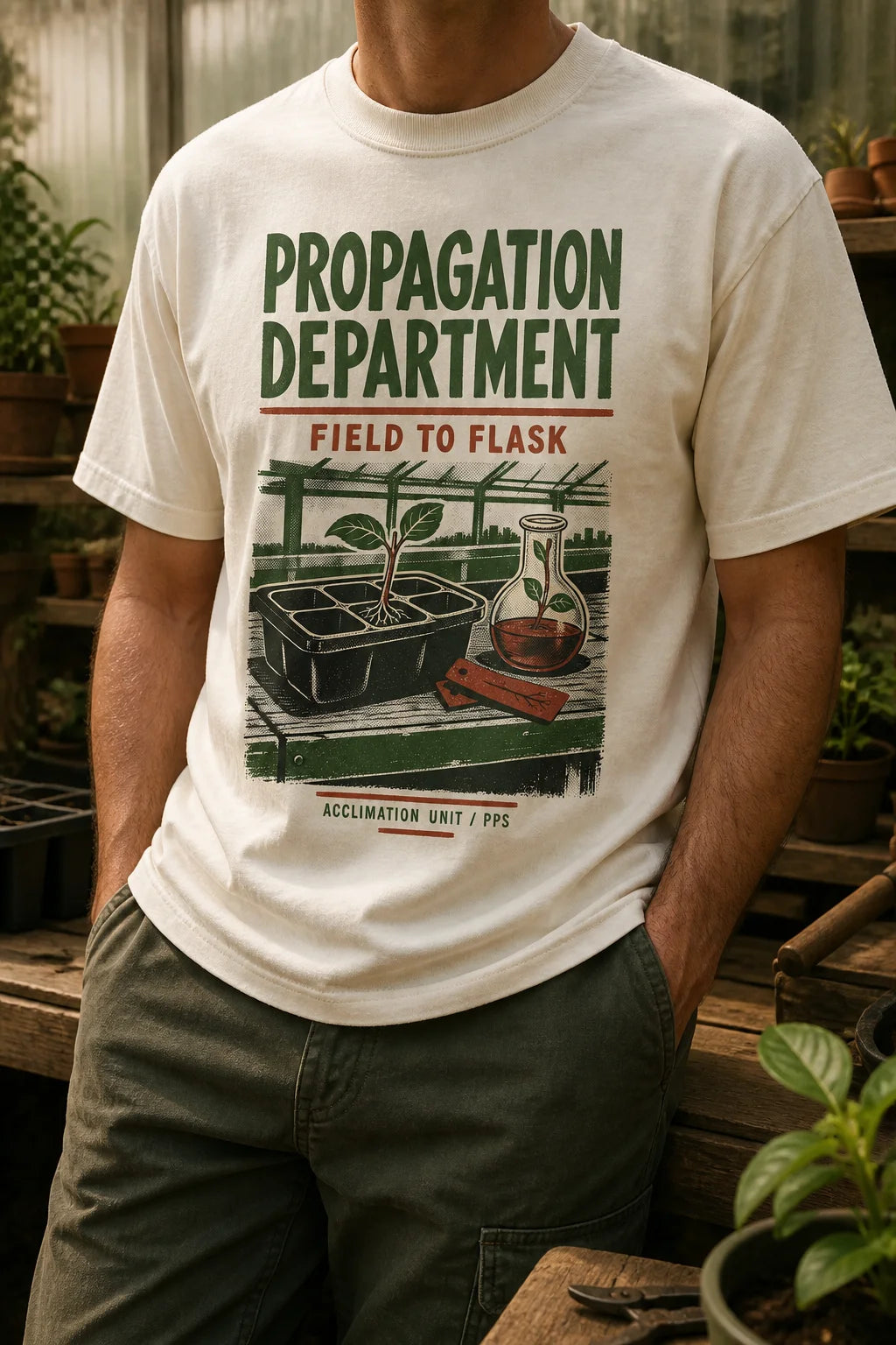 Plant Print Supply Propagation Department Field to Flask tee digital product preview