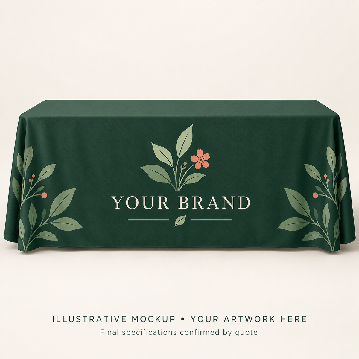 Illustrative Plant Seller 6ft Table Cover concept with botanical branding.