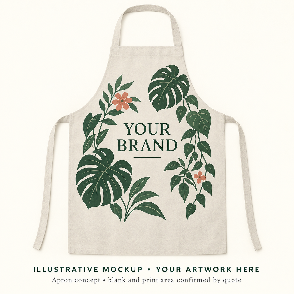Illustrative Plant Seller Apron concept with botanical branding.